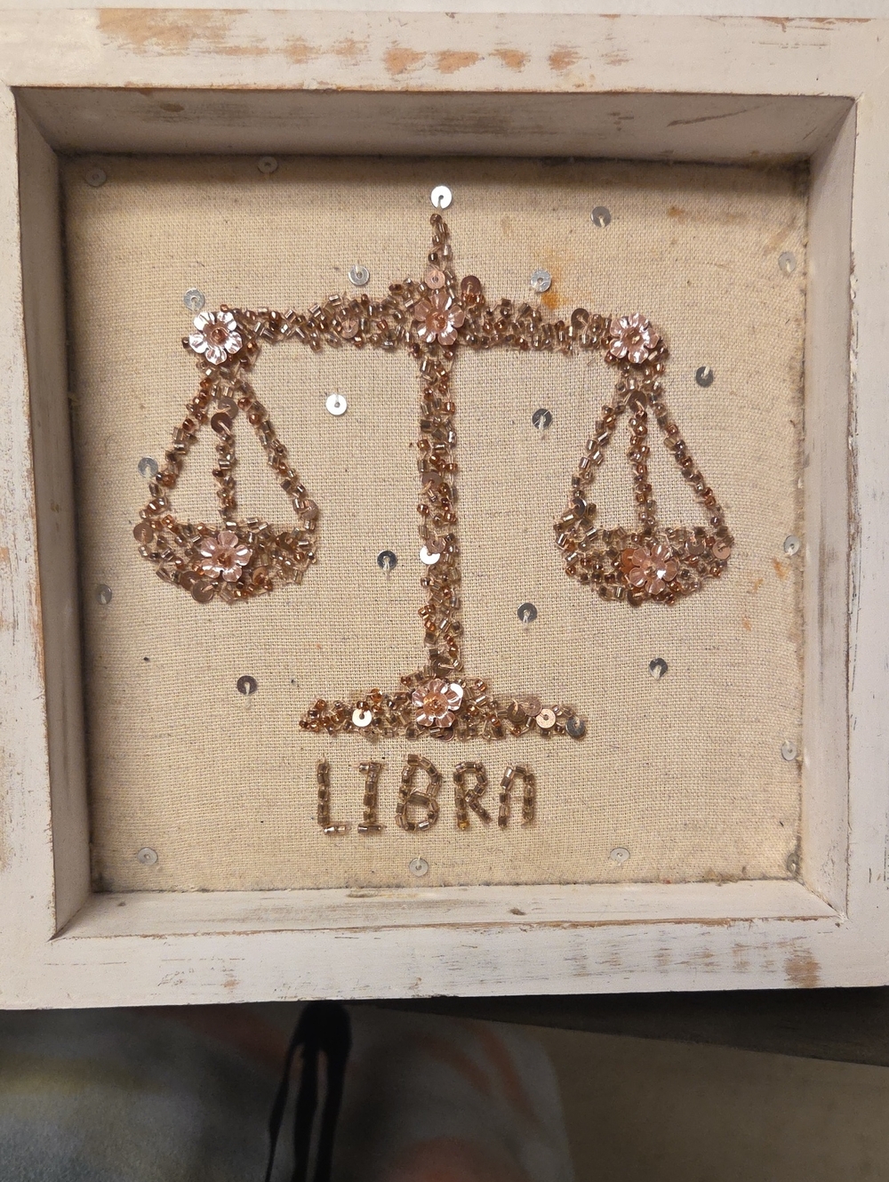 Sequin Libra Scales Wall Art — Neutral Canvas